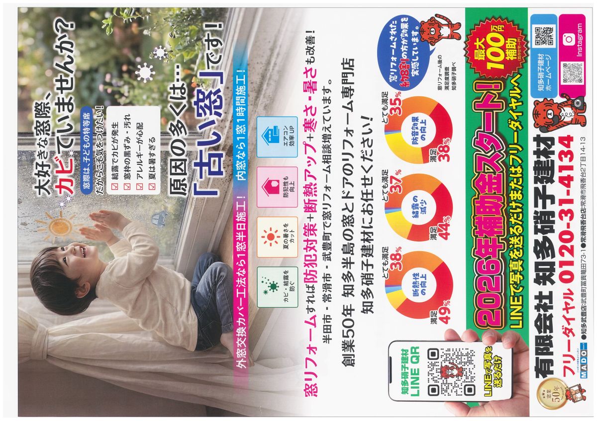 補助金スタート｜窓・玄関ドアリフォームチラシ配布のお知らせ 画像